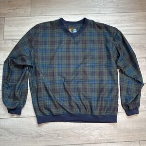 Forrester's Pullover Green Plaid V-Neck Golf Windbreaker Made in USA Preppy